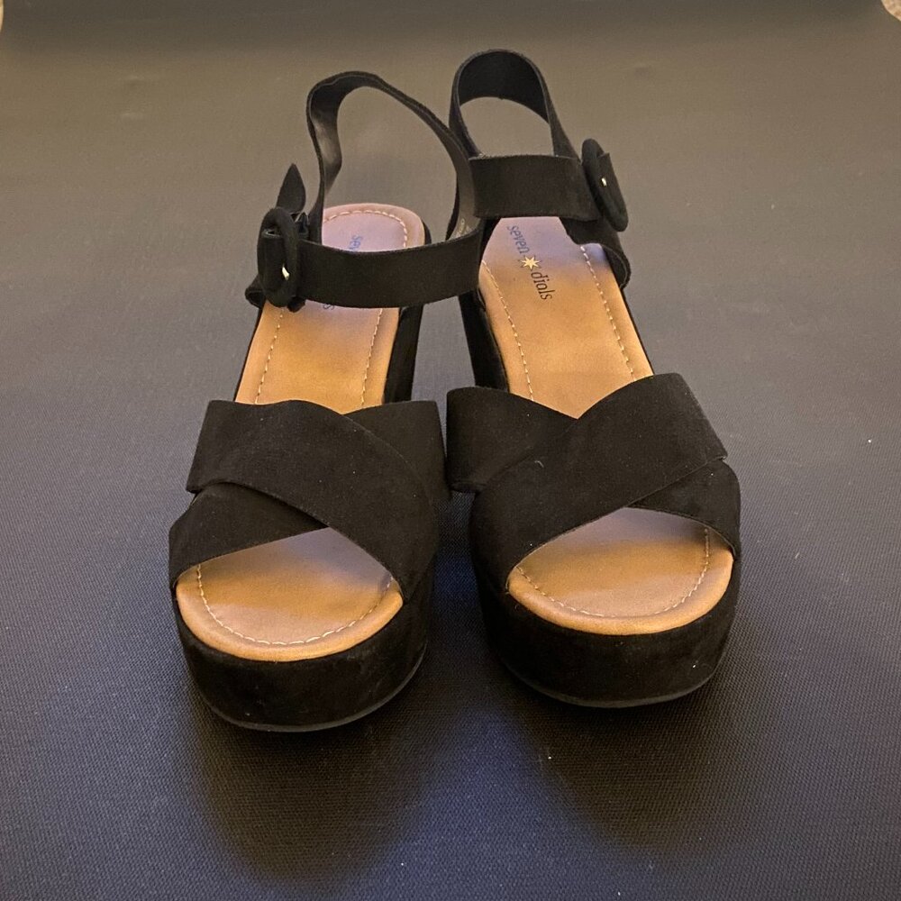 Seven Dials Women's Black Suede Wedge Heel Platform Sandals